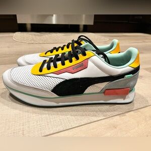 Puma White and Yellow Athletic Shoes